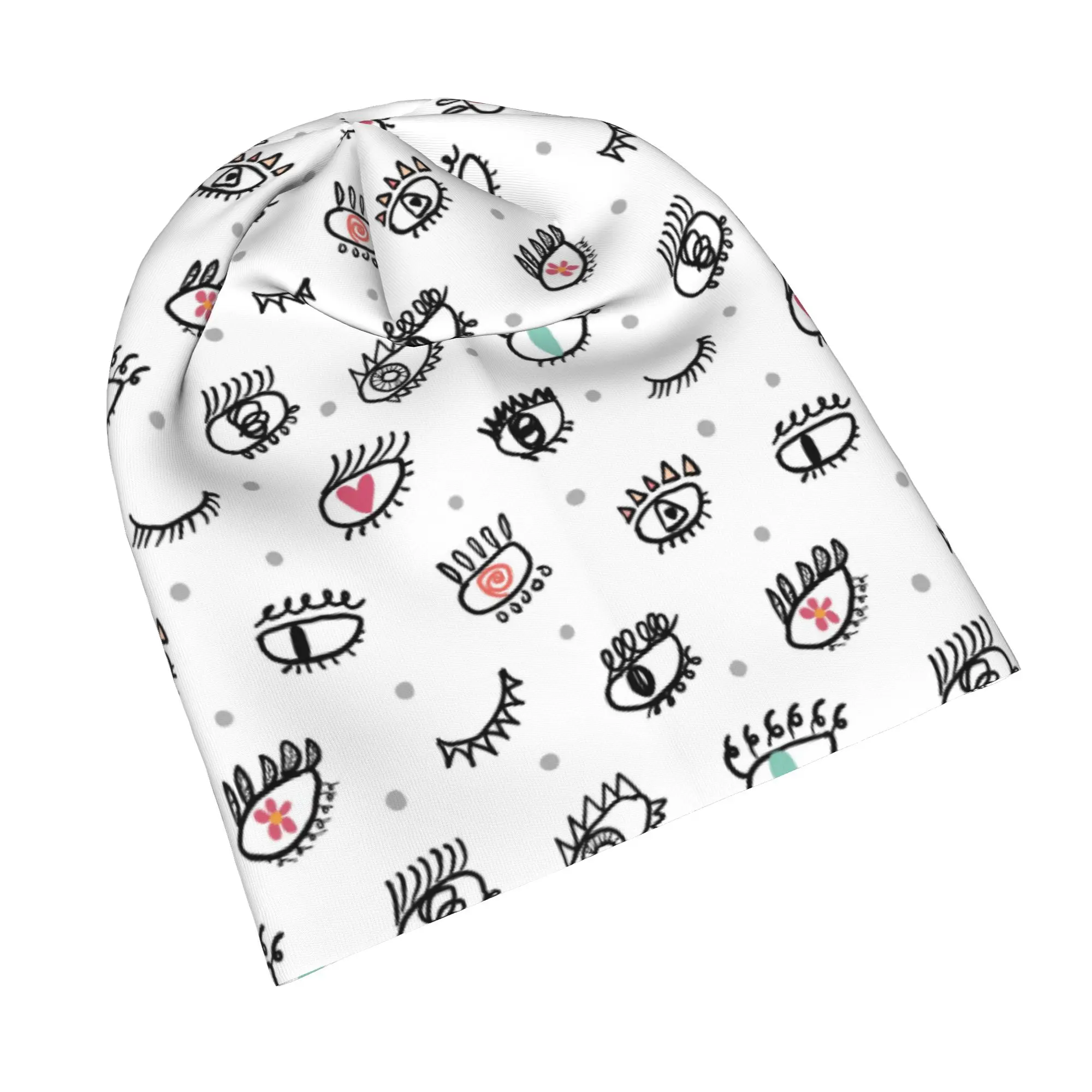 Beauty Wink Eyelash Bonnet Hat Autumn Winter Ski Evil Blue Eye Doodle Style Skullies Beanies Hat Men's Women's Warm Dual-use Cap
