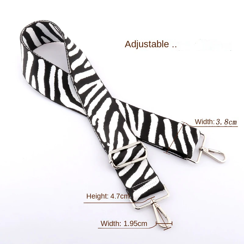 Zebra Padrão Substituição Bag Strap, cinto ajustável para sacos, Crossbody, bordado, largo, corrente, 3,8 centímetros