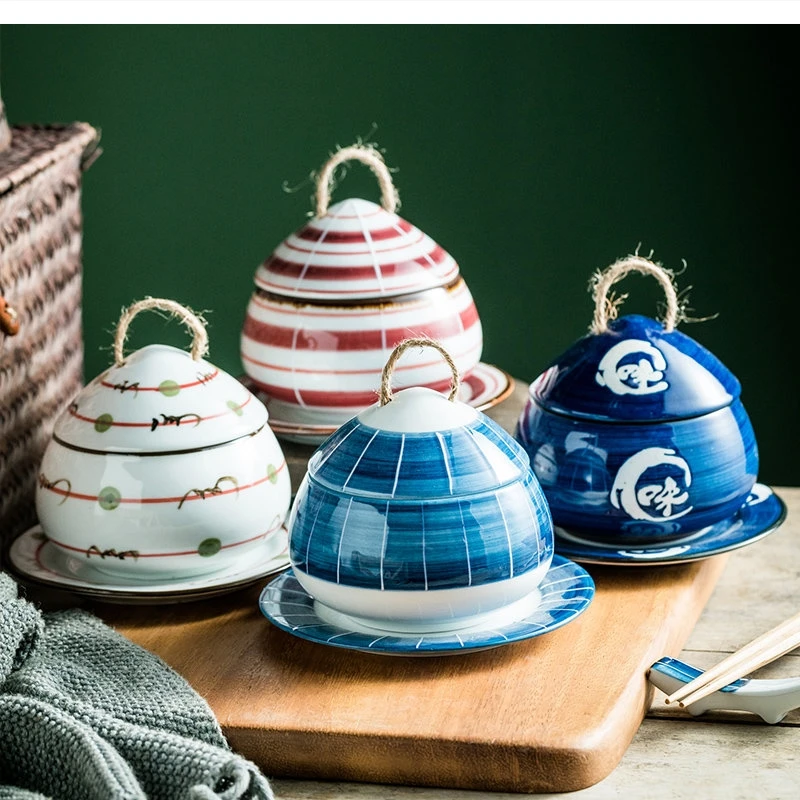 

ceramic stew pot 3-piece set bird's nest dessert Household soup lid small bowls