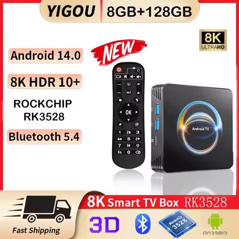 X66 Android 14 Smart TV Box 8GB 128GB RK3528 Chip 8K Dual WiFi BT5.4 Google Certified YouTube Voice Remote Media Player 2025