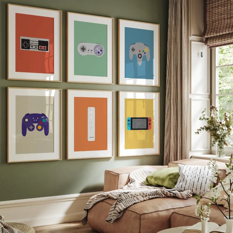 Minimalist Video Game Poster Modern Cartoon Controller GamePad Prints Canvas Painting Wall Art for Game Room Decor Gaming Gif