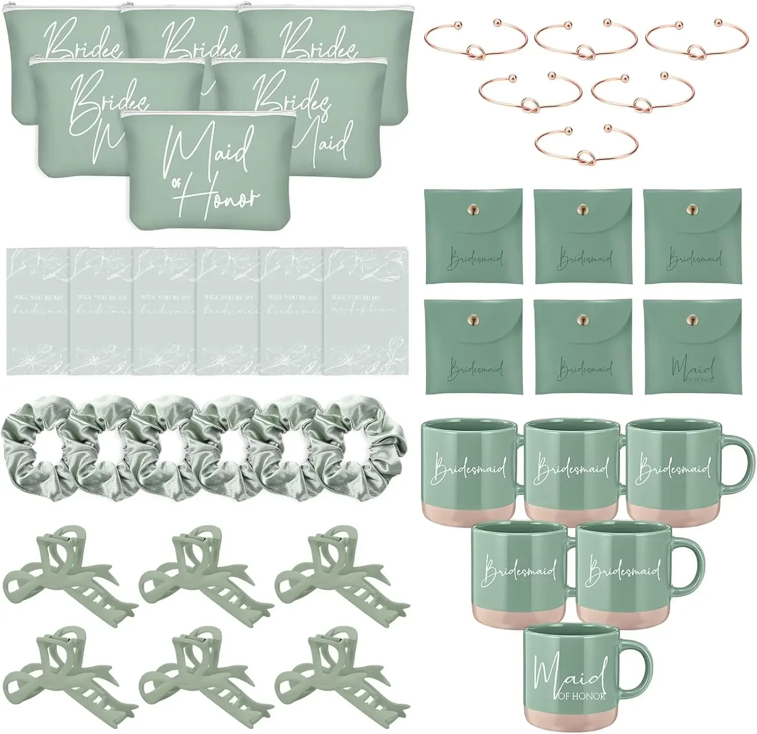 

42 Pcs 6 Sets Bridesmaid Proposal Gifts Wedding Maid of Honor Gifts Ceramic Coffee Cups Cosmetic Makeup Bags Invited Cards
