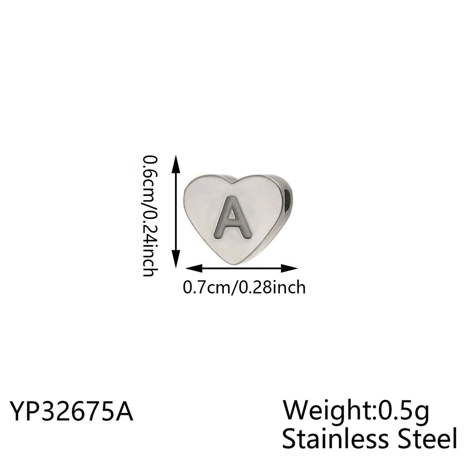CARLIDANA High Polish Stainless Steel Silver Color 7*6mm Engraved Letter Alphabet Initial Perforated Heart Charm Accessories