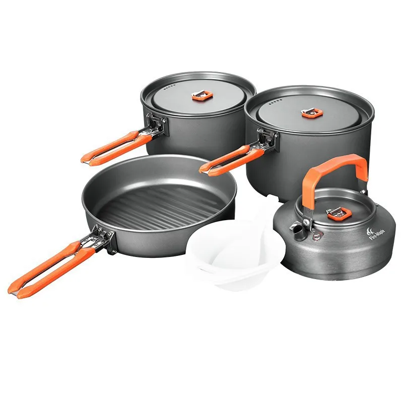 

4 Outdoor Pot Camping 3-4 Person Set Pot Portable Folding Field Cookware Pot with 0.8L Teapot