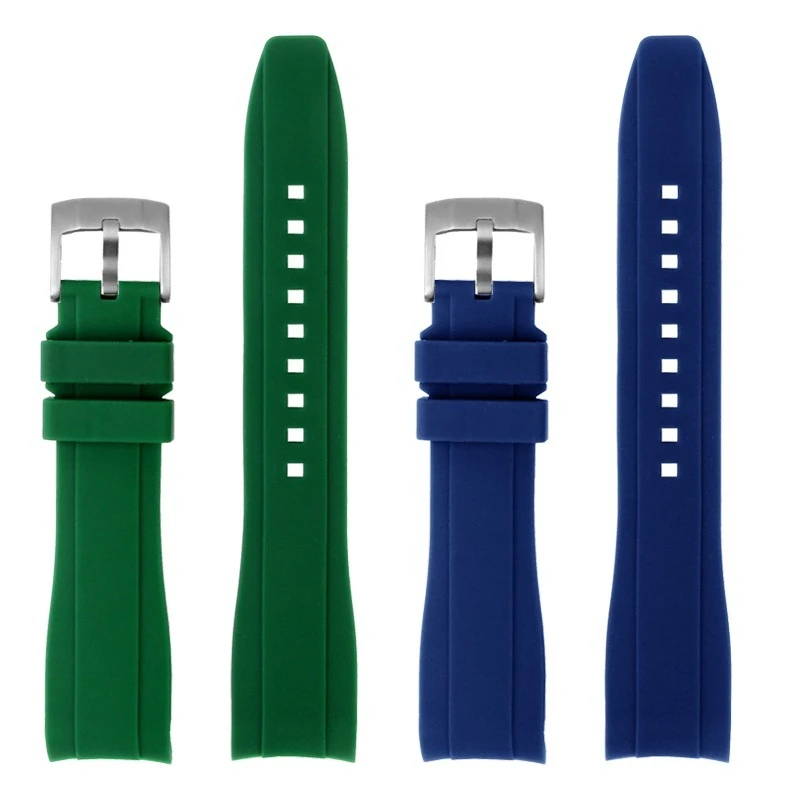 롤렉스 Submariner, Seiko, Citizen, Tissot용 20mm 21mm 22mm 곡선 엔드 실리콘 고무 시계 스트랩 |   유니버설 스포츠 손목밴드