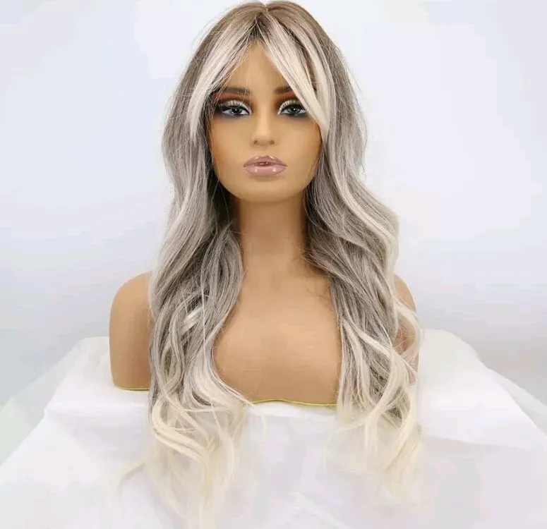

Balayage Wig - Hair Blend Platinum Blonde Silver Black Rainbow Multicolor