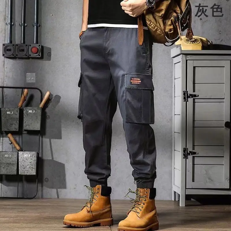 2023 Classic Streetwear Casual Men Ribbons Harem Jogging Pants Male Slim Fit Spring Cargo Pants Multi-Pockets Women Trousers