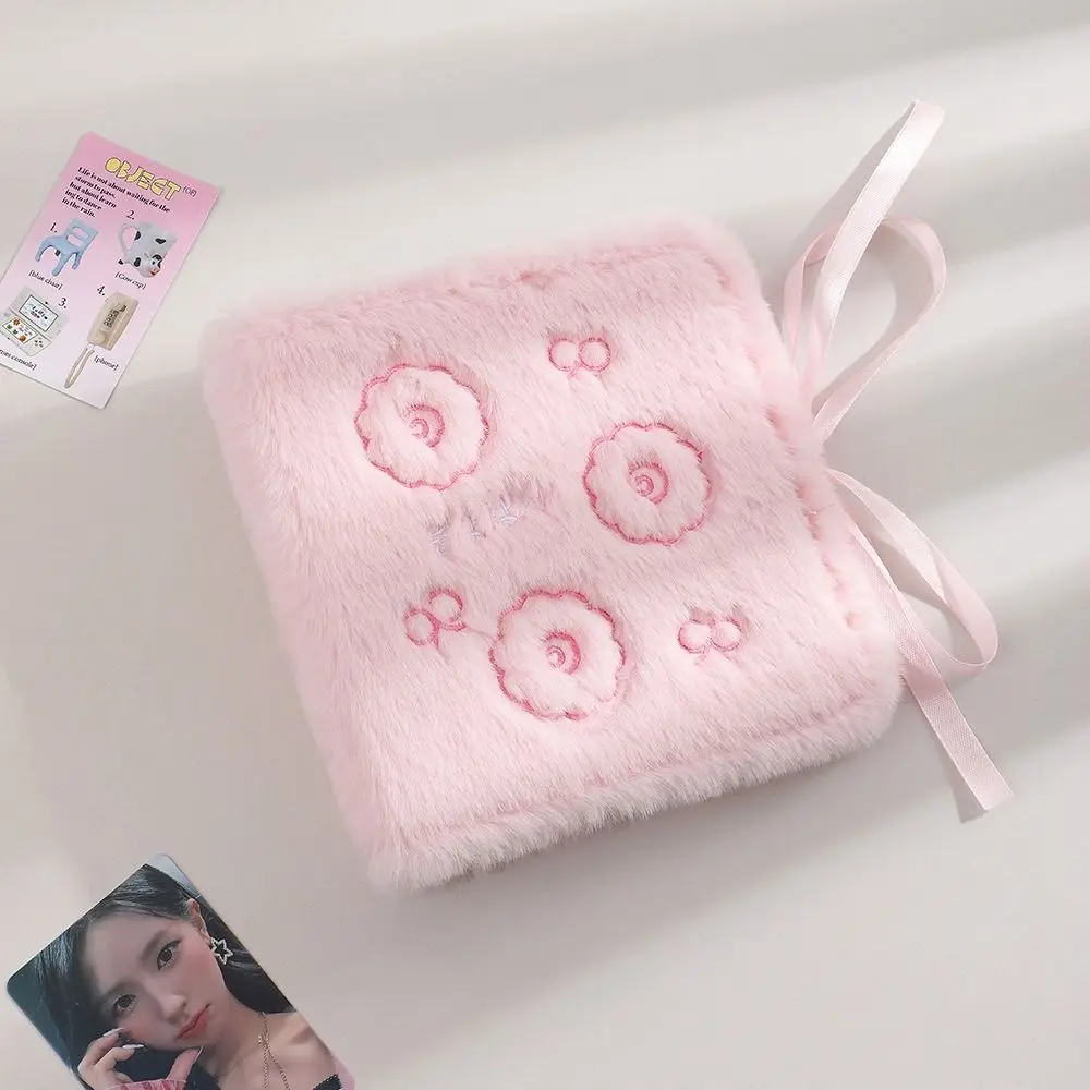 Plush 3in Plush Photocard Holder Fluffy Strap Ties 2 Grids A7 Idol Photo Album Kawaii Ribbon Photocards Collect Volume