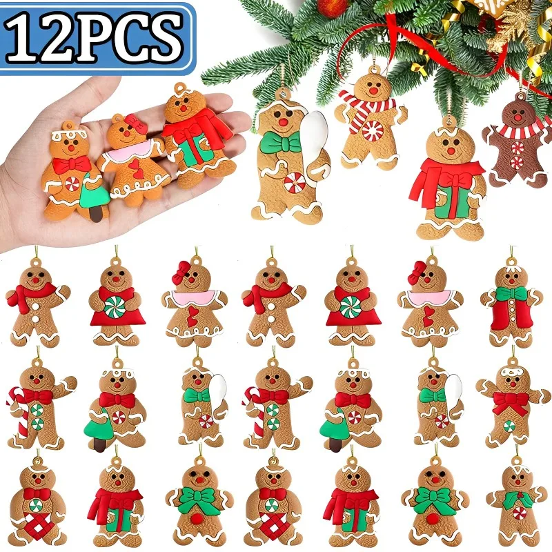 12/6pcs Christmas Gingerbread Man Tree Hanging Ornaments Merry Christmas Decorations Paper Pendant New Year Xmas Navidad Gift