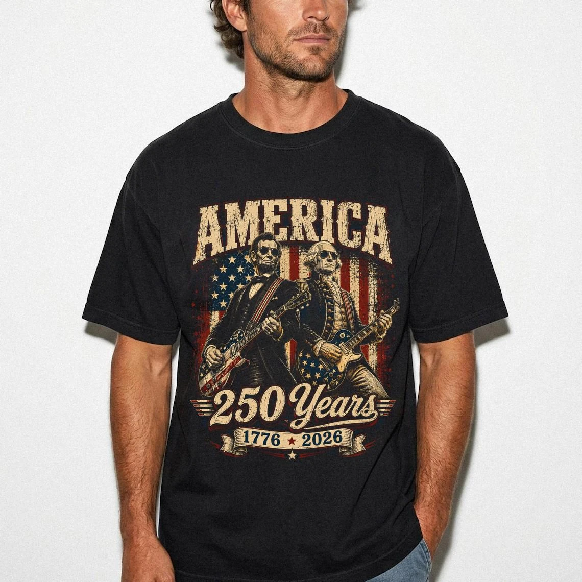 USA AMERICA'S 250TH 4th July George Washington Lincoln T-shirt 100%Cotton Clothing Unisex Men‘s Women T-Shirt Y2k Casual Fan Tee