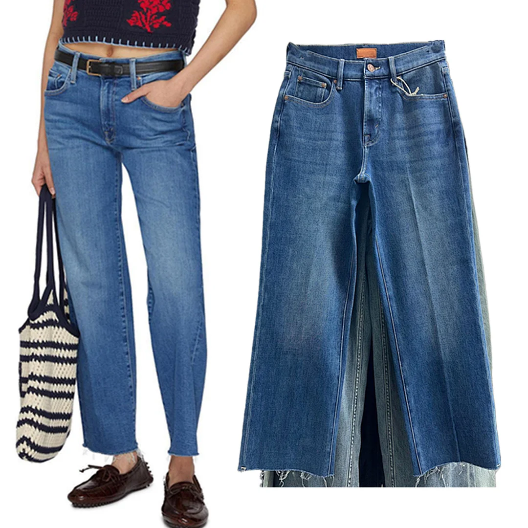 Jenny&Dave Nordic Minimalist Retro Blue Jeans High Waisted Straight Leg Cropped Pants For Women Women's Denim Pants Woman Clothe