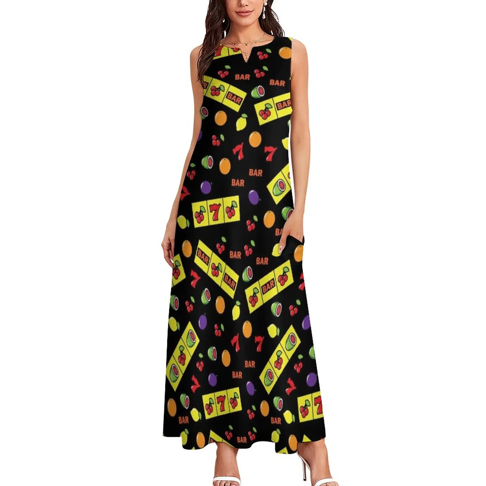 Casino Lucky Slots Cherry Melon Lemon Fruit Pattern Long Dress Party dresses for women clothes for women woman dress Dress