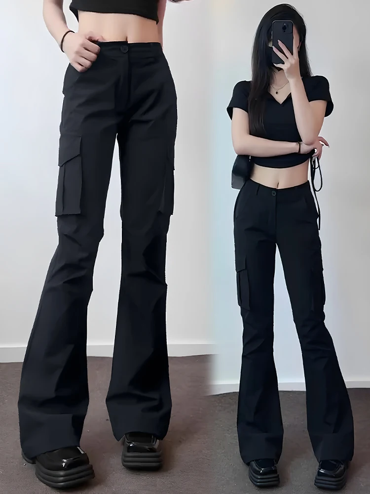 

Американские ретро-брюки-клеш для женщин, летние, тонкие, с высокой талией, утягивающие, повседневные, быстросохнущие, в уличном стиле, с высокой талией