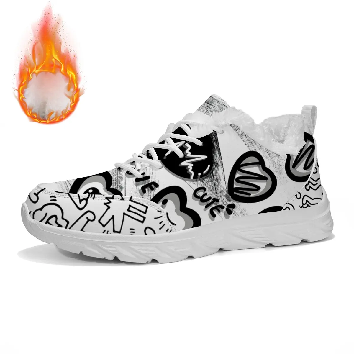 

Parent-child Shoes Flat Lightweight Fleece Lined Sneakers Black White Cartoon Graffiti Hearts Cute Patterns Sportschuhe Kinder