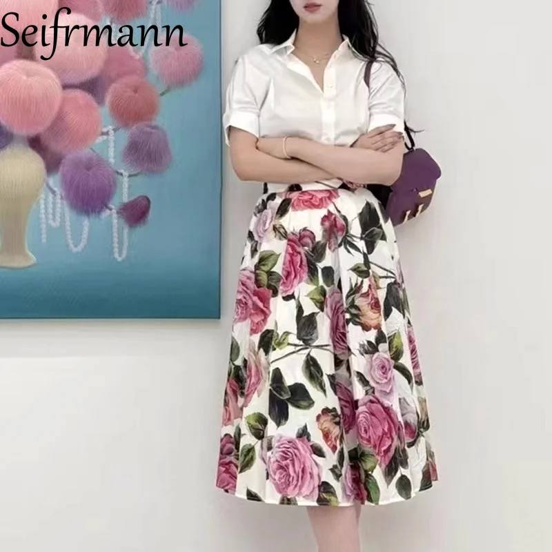 

Seifrmann Women's Elegant Summer Party Suit Spaghetti Strap Backless Slim Top+Casual A-Line Short Skirt Cotton print 2-piece set