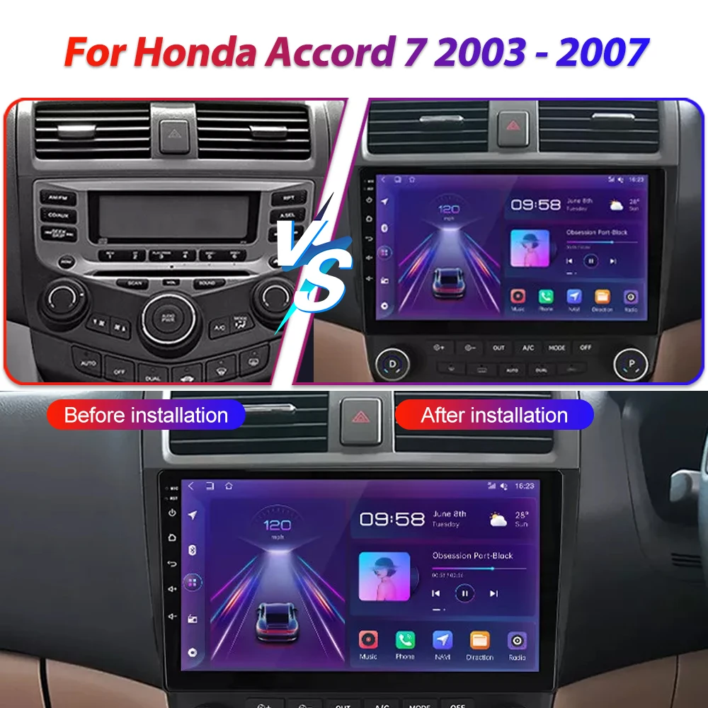 Android 14 Multimedia Stereo Navigation GPS Autoradio Screen For Honda Accord 7 2003 - 2007 Player Radio Car Carplay 5G DVD BT