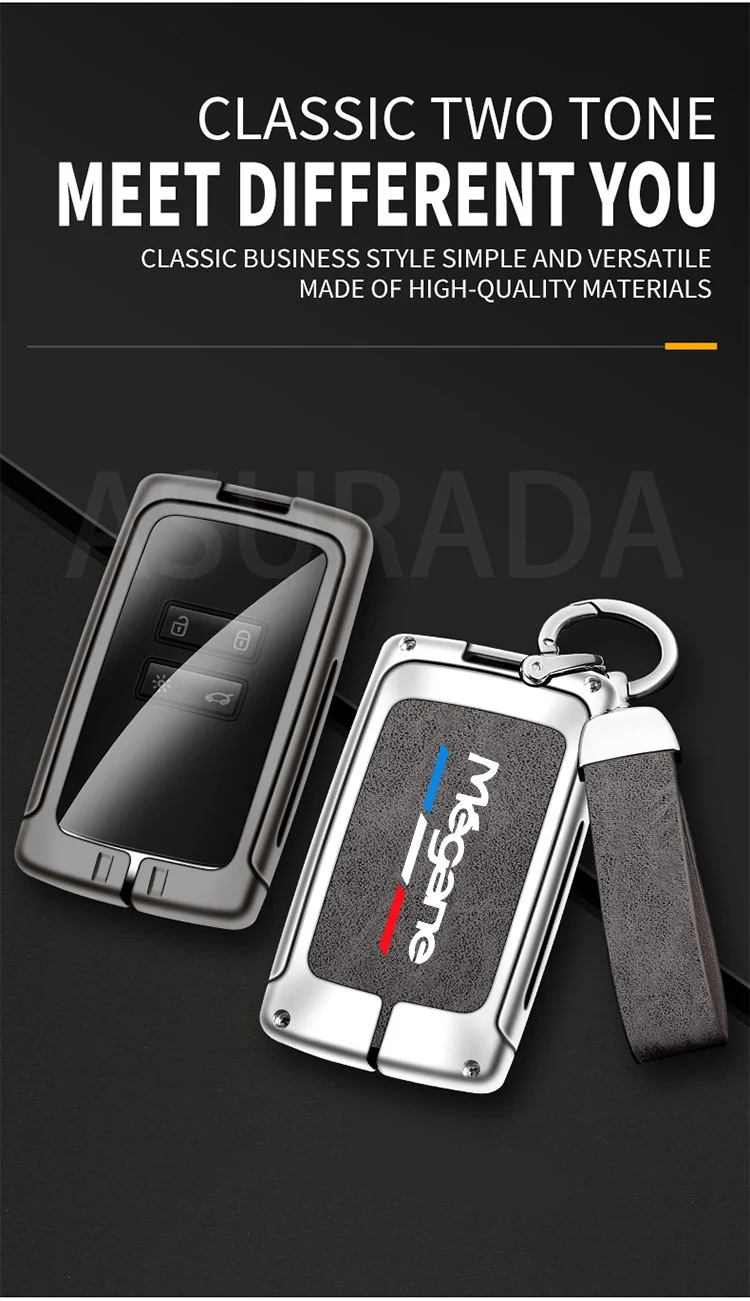 Auto TPU Zinc Alloy Key Case Bag For Renault Megane 2 3 4 Logo Car Key Chain Car Metal Key Shell Interior Decoration Accessories