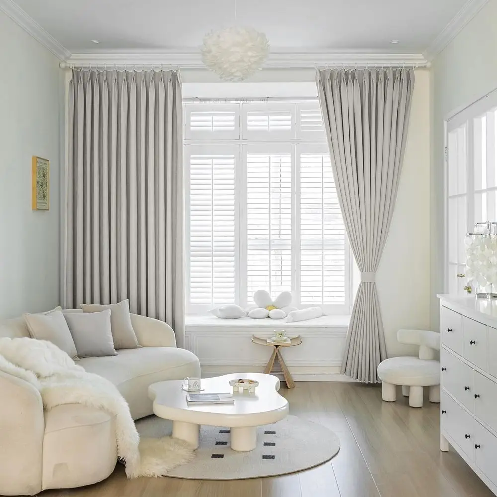 84 ستارة معزولة من الكتان الصناعي باللون الرمادي والبيج مع خطافات للباب المنزلق #2