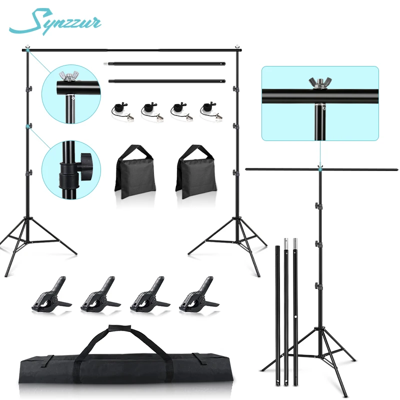 T-type/Square Photo Video Studio Backdrop Stand Adjustable Background Support System Kit For Party Wedding With Storage Bags