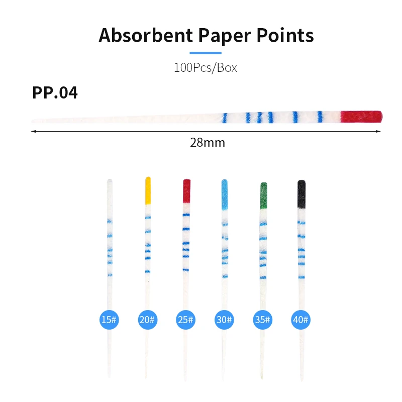 100pcs/box Dental Absorbent Paper Points with Scale 04 15-40# Endodontics Absorbent Paper Fiber Tips Dentistry Material