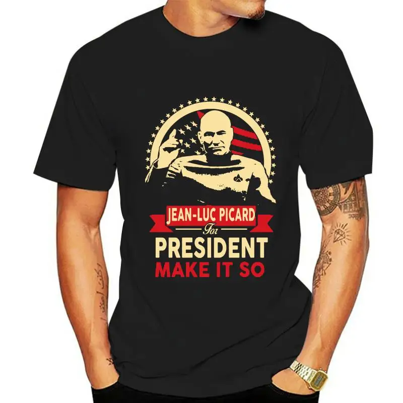 Neues Humor T-Shirt schwarze Männer Baumwolle Marke T-Shirt Jean Luc Picard für Präsident Star Shirts Vintage Grafik T-Shirt Kurzarm