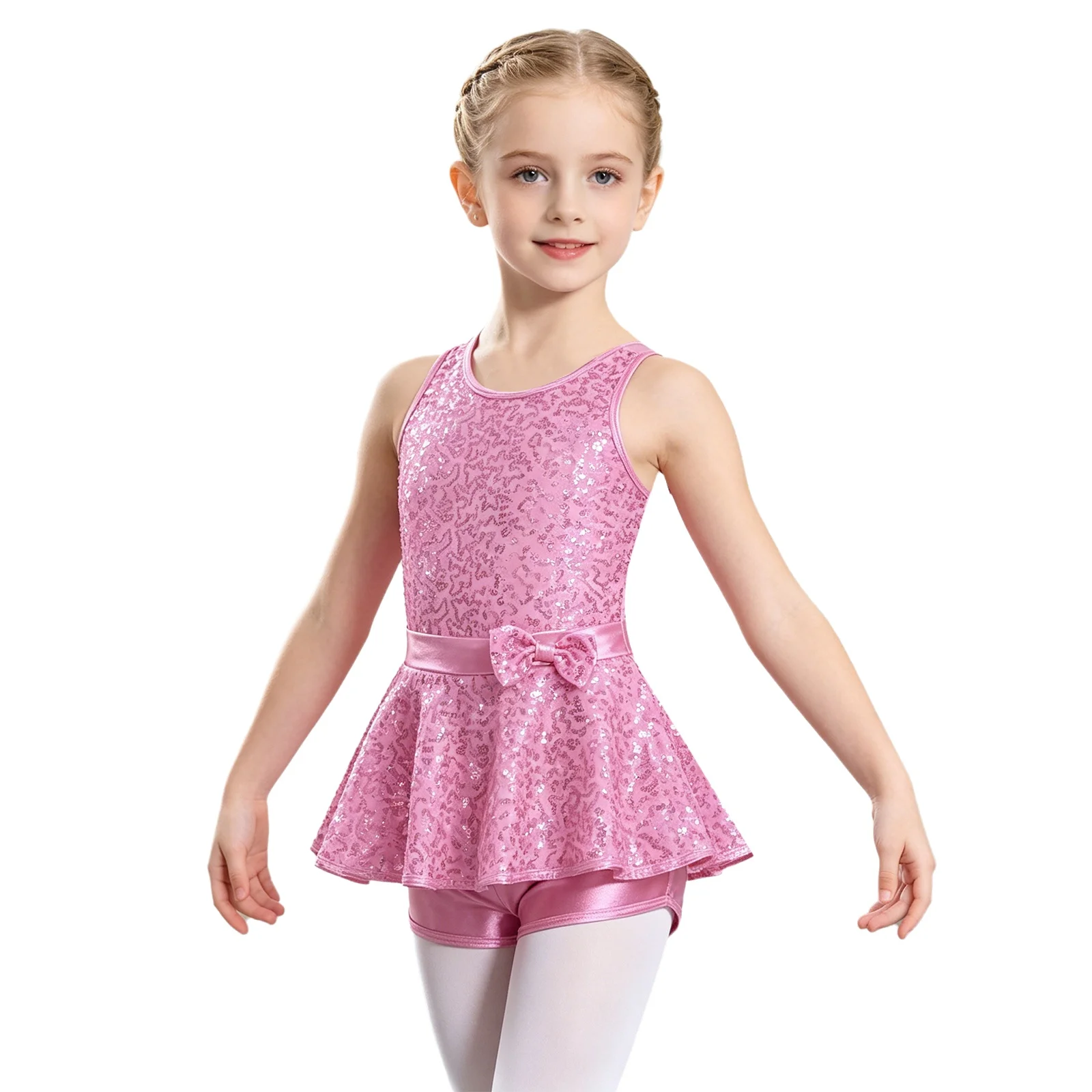 Kinder Mädchen Jazz Modern Tap Dancewear Pailletten Criss Cross Zurück Taille Bowknot Gymnastic Ballett Lyrical Modern Dance Trikot Kleid – Detail 11