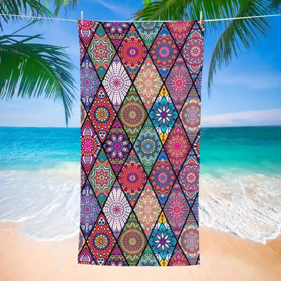 1 pc Boho Sandproof Absorbent Microfiber Beach Towel - Lightweight, Quick Drying, for Swimming, Camping, Yoga and Beach Outdoor