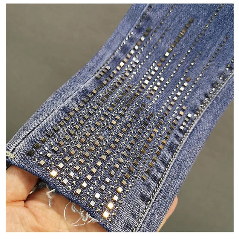 Elastic Denim Pencil Pants for women Spring Summer 2025 New Slim hot stamping Diamond Skinny Jeans Female Casual Trousers