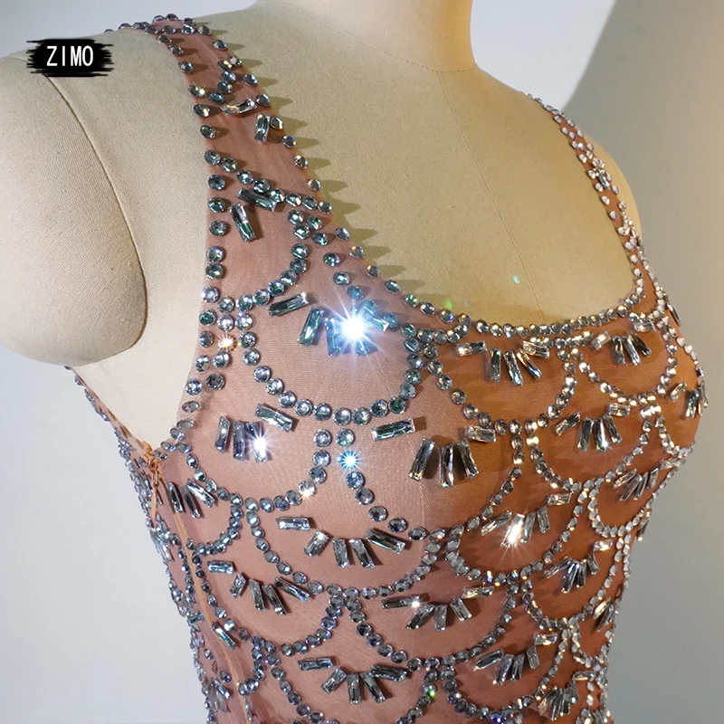 new arrival glitter rhinestones dress  sexy mesh Transparent party club birthday outfits for women DS pole dance stage Celebrate