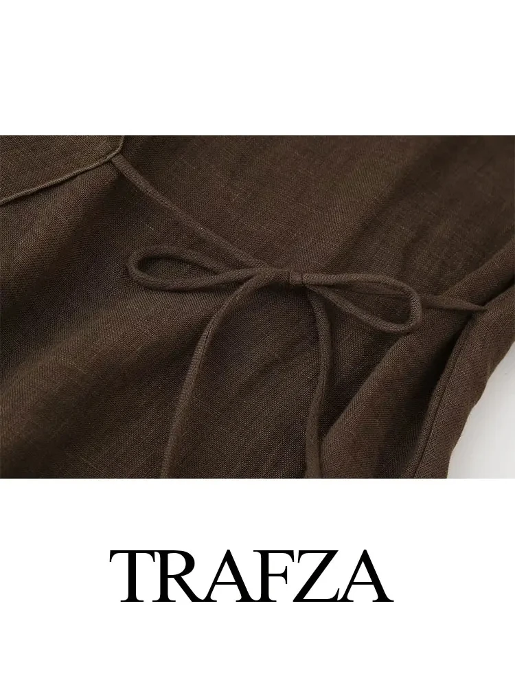 TRAFZA Women\'s Summer Lace Up Pajama Style Pants Sets 2024 Long Sleeve Shirts Top + Wide Leg Trousers Two Piece Set Outfits