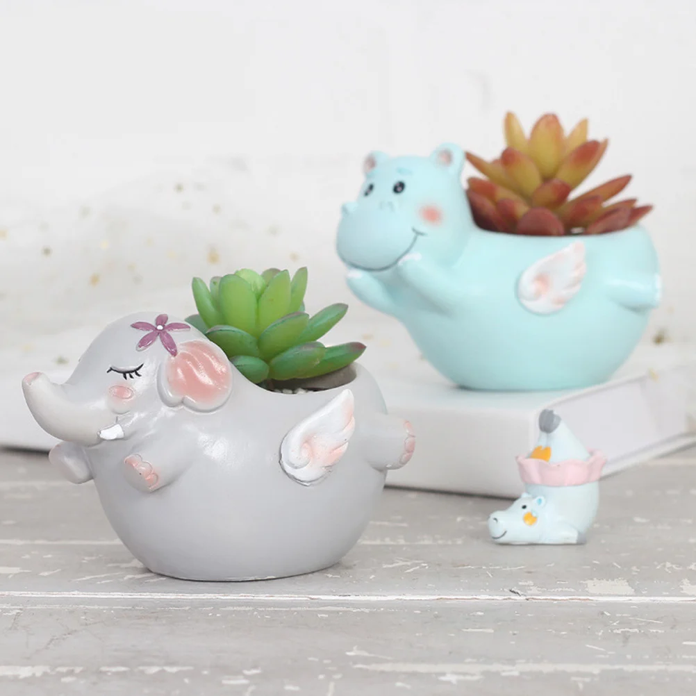 

2Pcs Mini Resin Planter Unique Hippo Flowerpot for Cactus Plants Desktop Decoration Gift Kids Garden Accessory Bonsai Pot