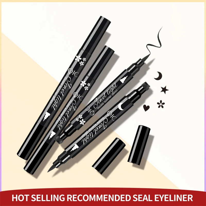 QIC Black Seal Eyeliner Pen Star + Moon Stamp Long-Lasting Eye Liner Pencil Eyes Makeup Cosmetics Waterproof Eyeliner Smiley