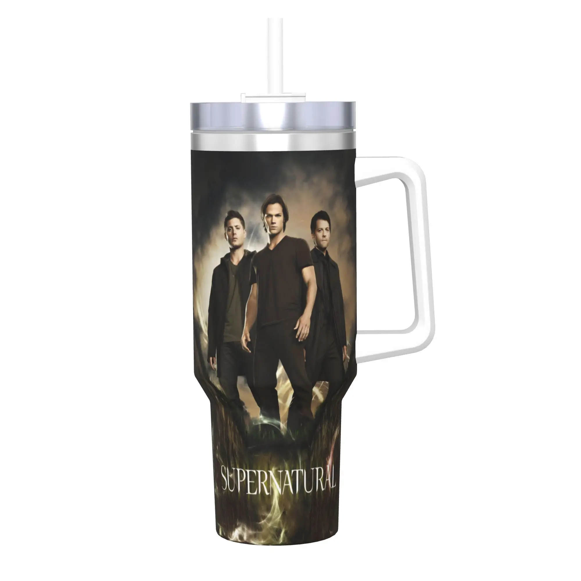 TV S-Supernatural Tumbler With Straw Stainless Steel Tumblers Mug Double Wall Vacuum Insulated for Cold Or Hot 40oz