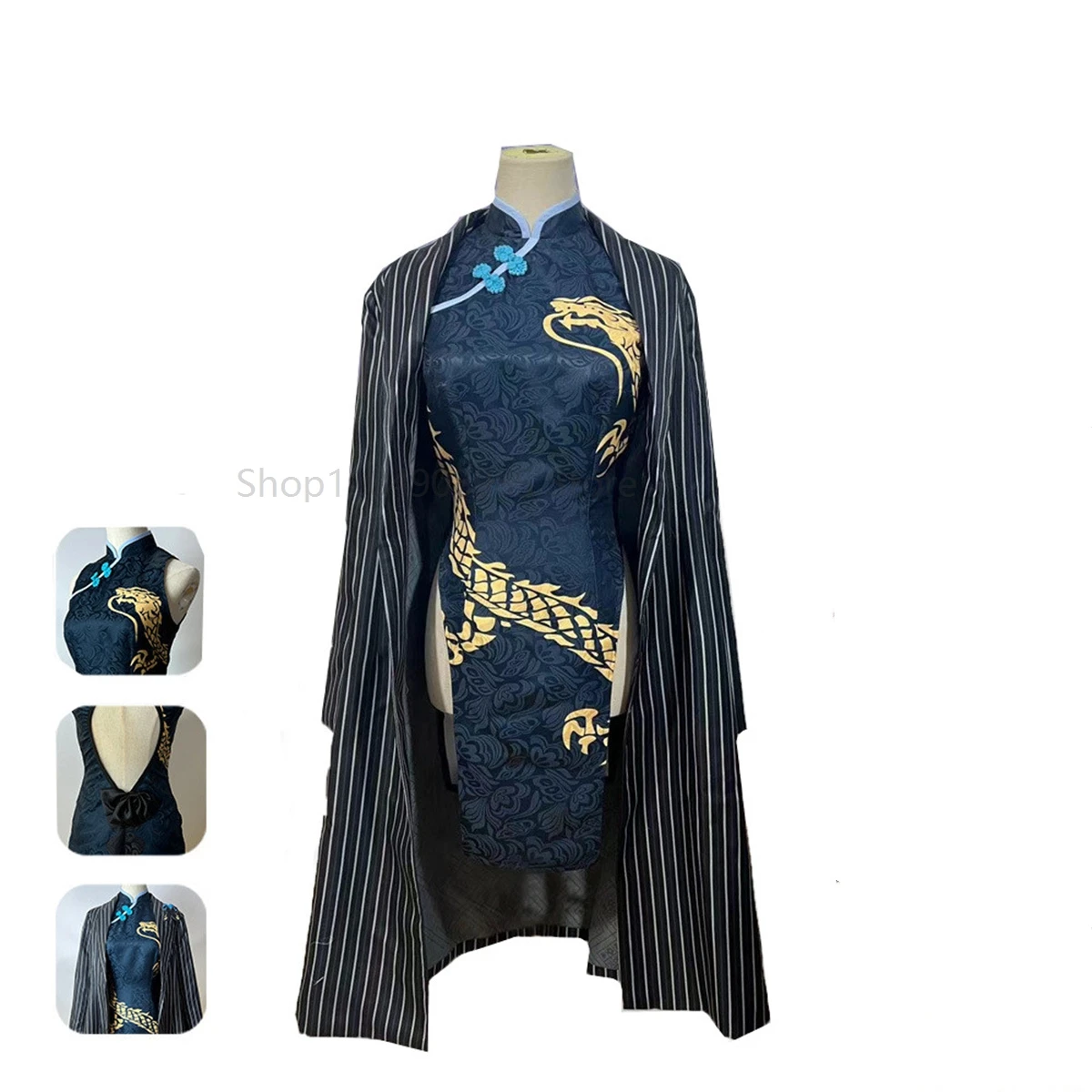 

Game Anime Women Cosplay Costume Outerwear Blue Qipao Cheongsam Dress Suit Full Set Halloween Party Outfit