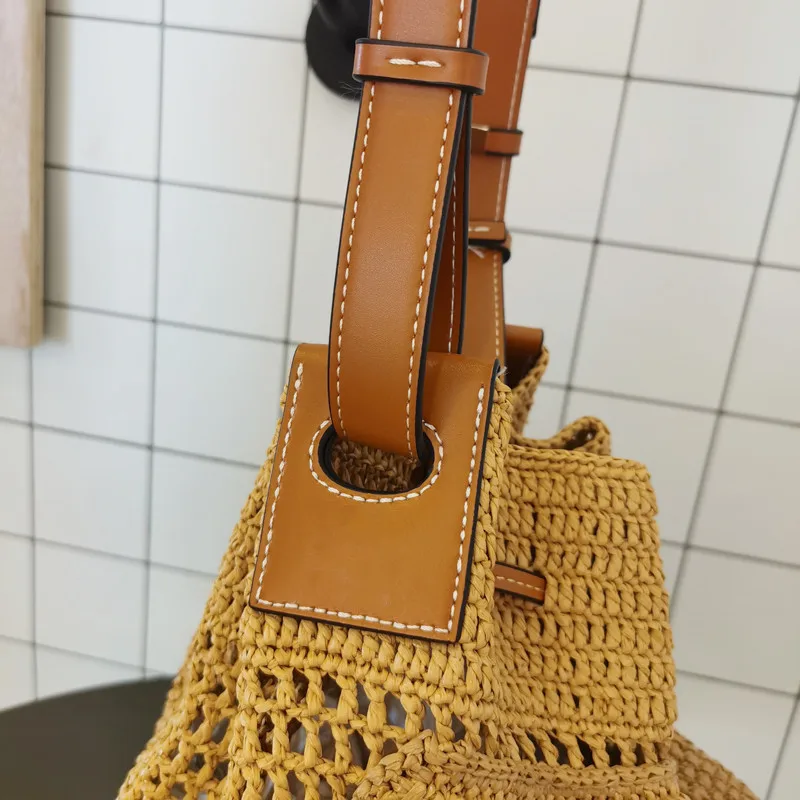 New Handmade Handbag Shoulder Strap Hollow Drawstring Woven Bag Set Bucket Bag Leather With Bag Bottom Belt Bag For DIY Backpack