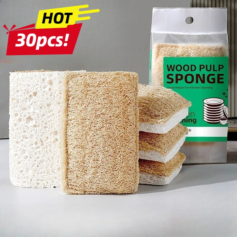 

30pcs Loofah & Wood Pulp Cotton Sponge Scrubber | High-Foam Heavy-Duty Cleaning Pad for Kitchen Dish & Pot Washing