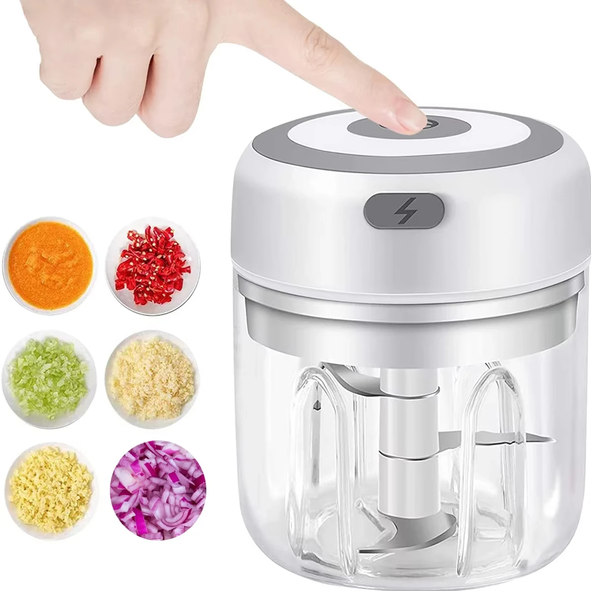 Elektrischer Knoblauchzerkleinerer 250ML Gemüsezerkleinerer, USB Mini-Knoblauchzerkleinerer, Tragbarer Kleiner Lebensmittelprozessor für Zwiebeln