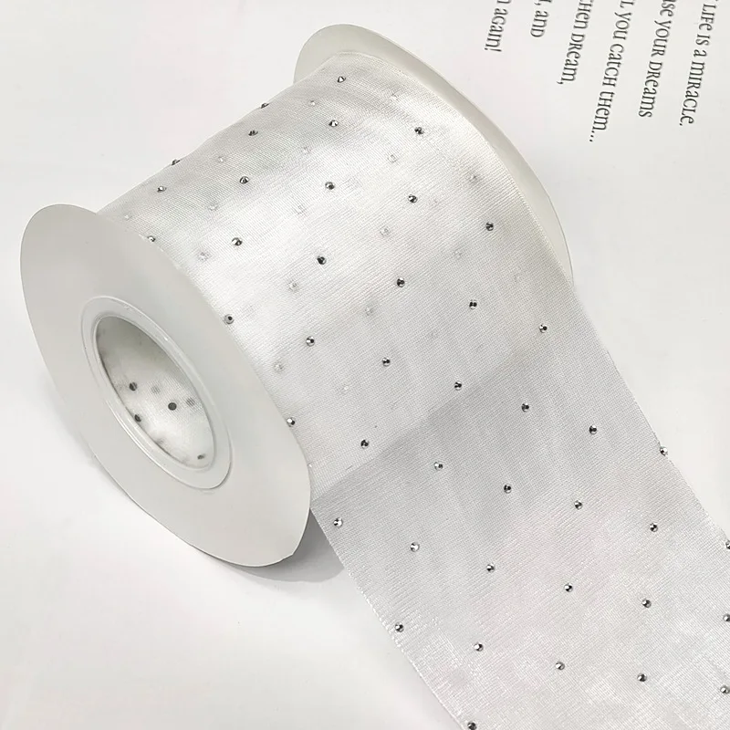 2025 New 8cm Streamer Gauze with Diamonds Webbing Ribbon Clothing Accessories Handmade Diy Sequined Bow Material Accessories