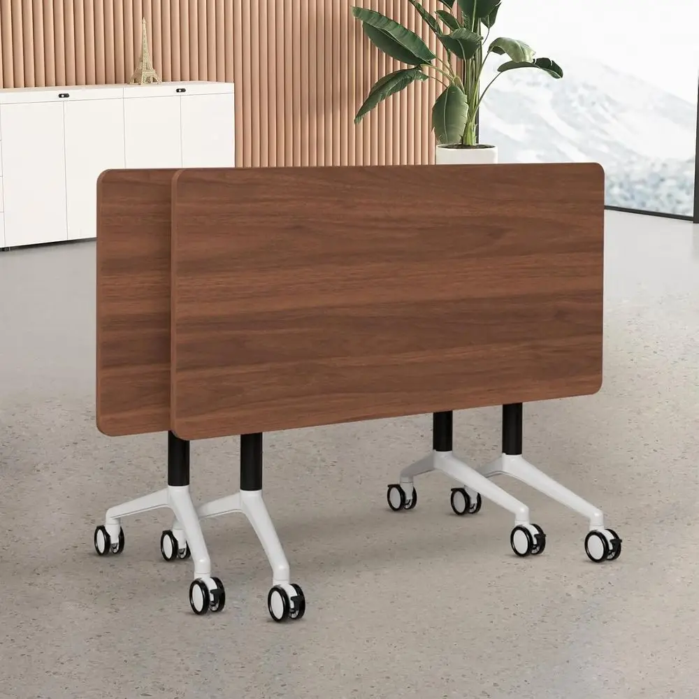 

Adjustable Large Meeting Table with Laminate Top Wheels and Mobile Design for Conference Rooms Training(2pack, Brown,55.1in)