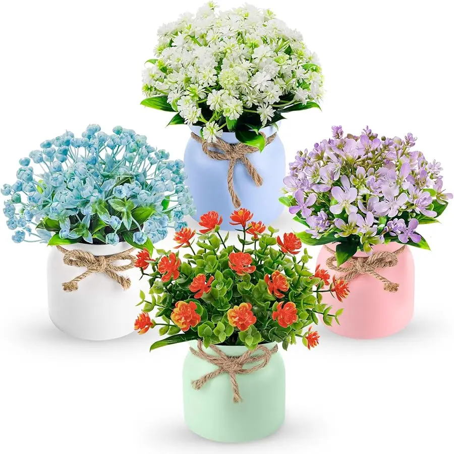 ดอกไม้ประดิษฐ์ 4 ชิ้น สำหรับตกแต่งบ้าน ห้องครัว สำนักงาน โต๊ะอาหาร