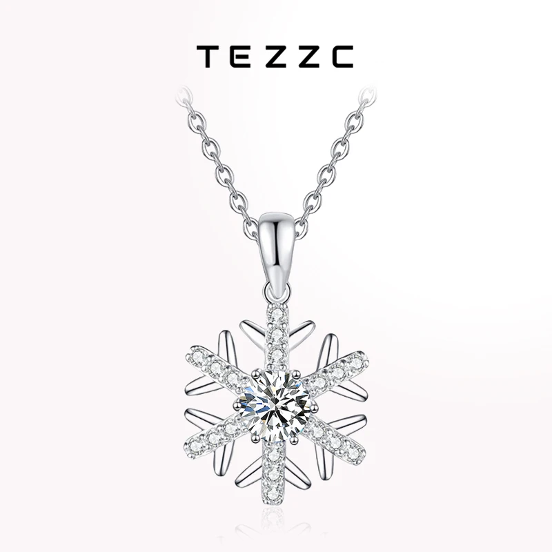 

Tezzc 1ct Moissanite Necklace for Women 925 Sterling Silver with Gold Plated Snowflake Pendant Necklaces Wedding Party Chain