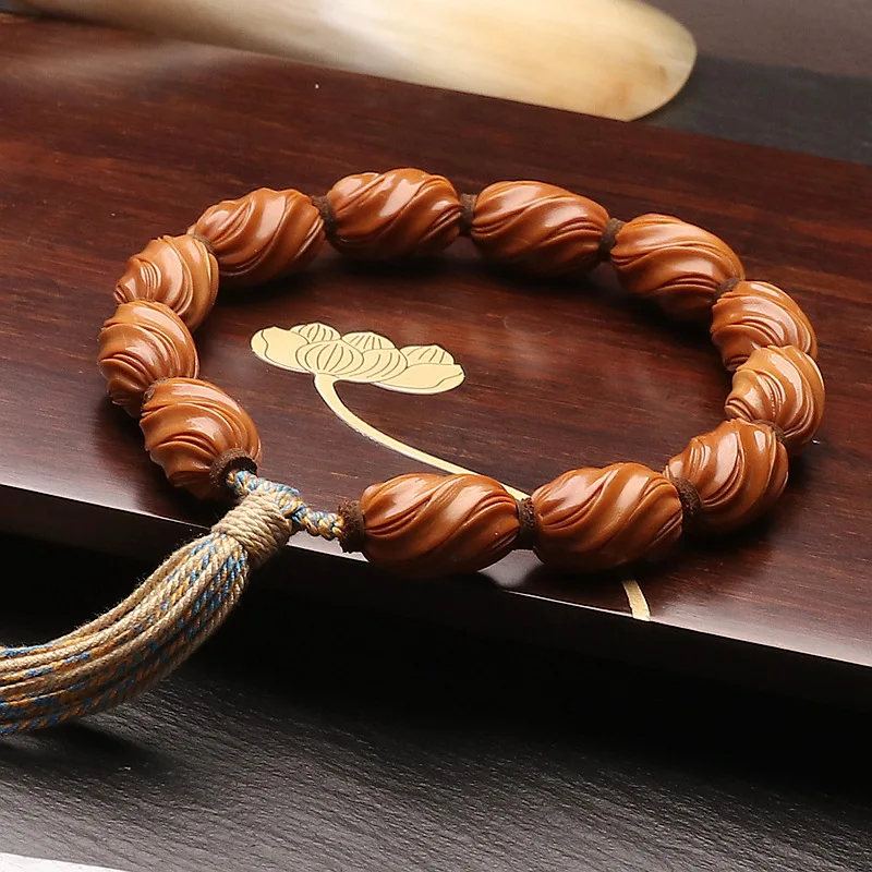 handmade-olive-pit-carved-bracelet-twist-fortune-plain-beads-handheld-unisex-collectible-wrist-beads-gift-for-men-women-daily