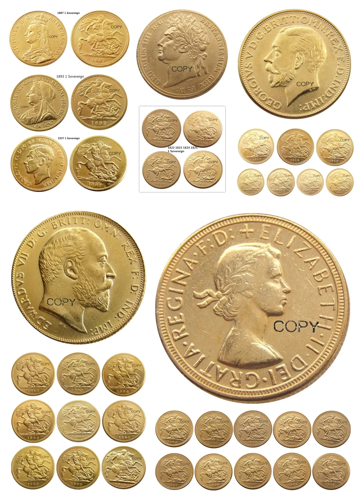 United Kingdom Mix 33pcs 1 Sovereign Gold Plated Copy Coin