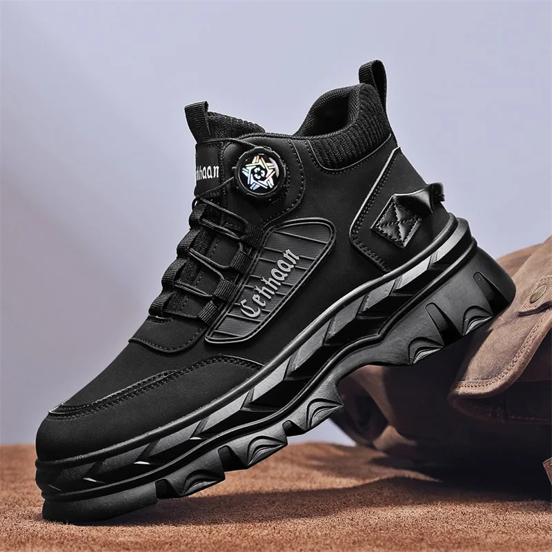 الكلاسيكية أحذية سوداء برقبة الرجال دراجة نارية الأحذية مقبض تصميم الرجال منصة الأحذية الجلدية مريحة أحذية العمل رجل بوتاس دي هومبر