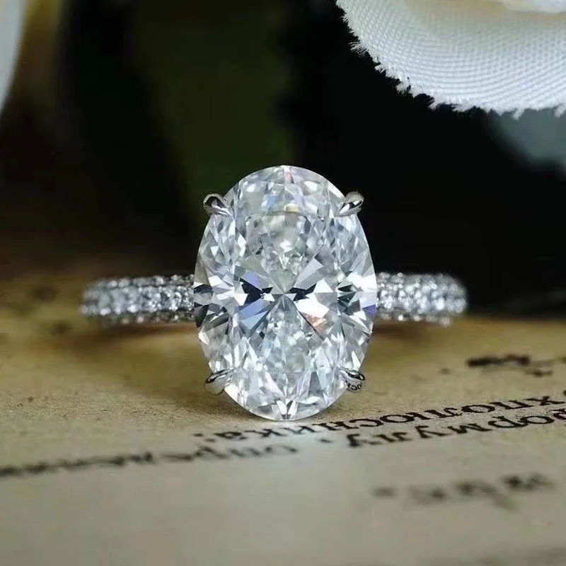 

New 925 Sterling Silver Oval 4ct Lab Diamond Ring Engagement Wedding Band Gig Stone Rings for Women Bridal Jewelry Gift