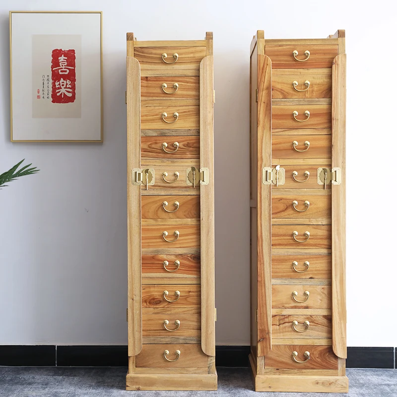 New Chinese multi-layer file with lock storage drawer floor solid wood five buckets high