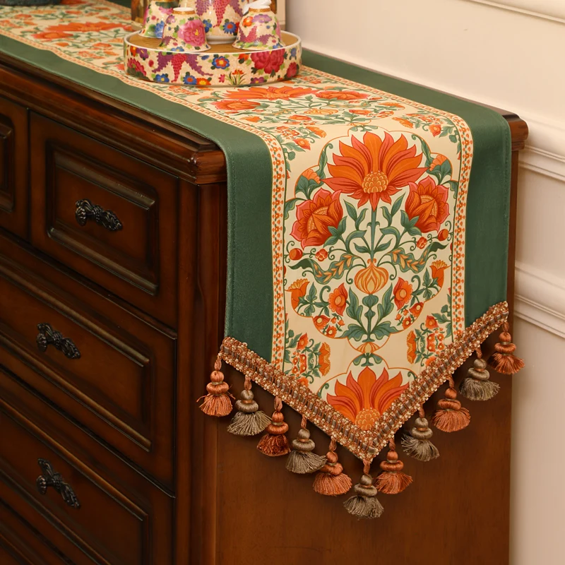 Coffee Table Runner Kitchen Dining Room Table Runner Cloth Retro Printed Long Tablecloth Accessories Wedding Home Decoration