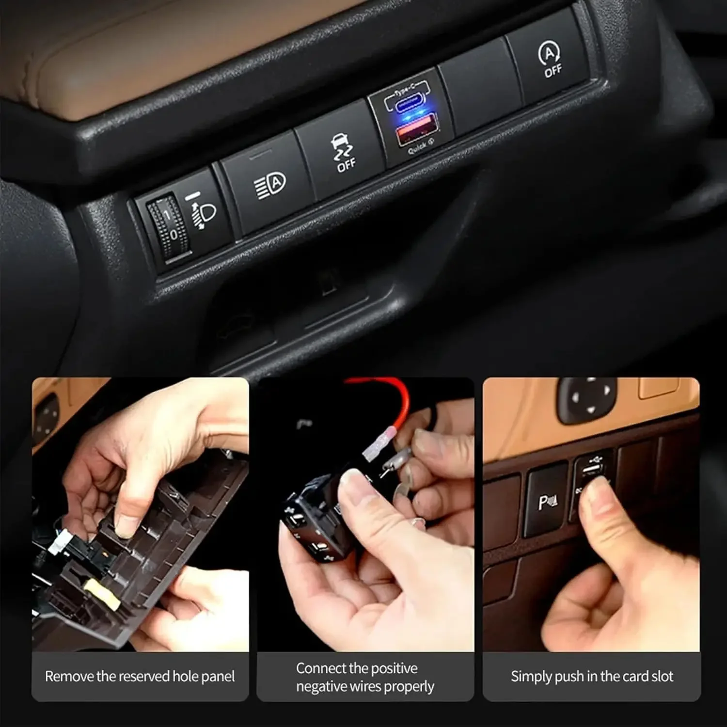 Kebidumei 12V/24V Car Charger PD QC3.0 Charger Socket Power Adapter USB Outlet With Cable LED Light for Toyota Car Accessories