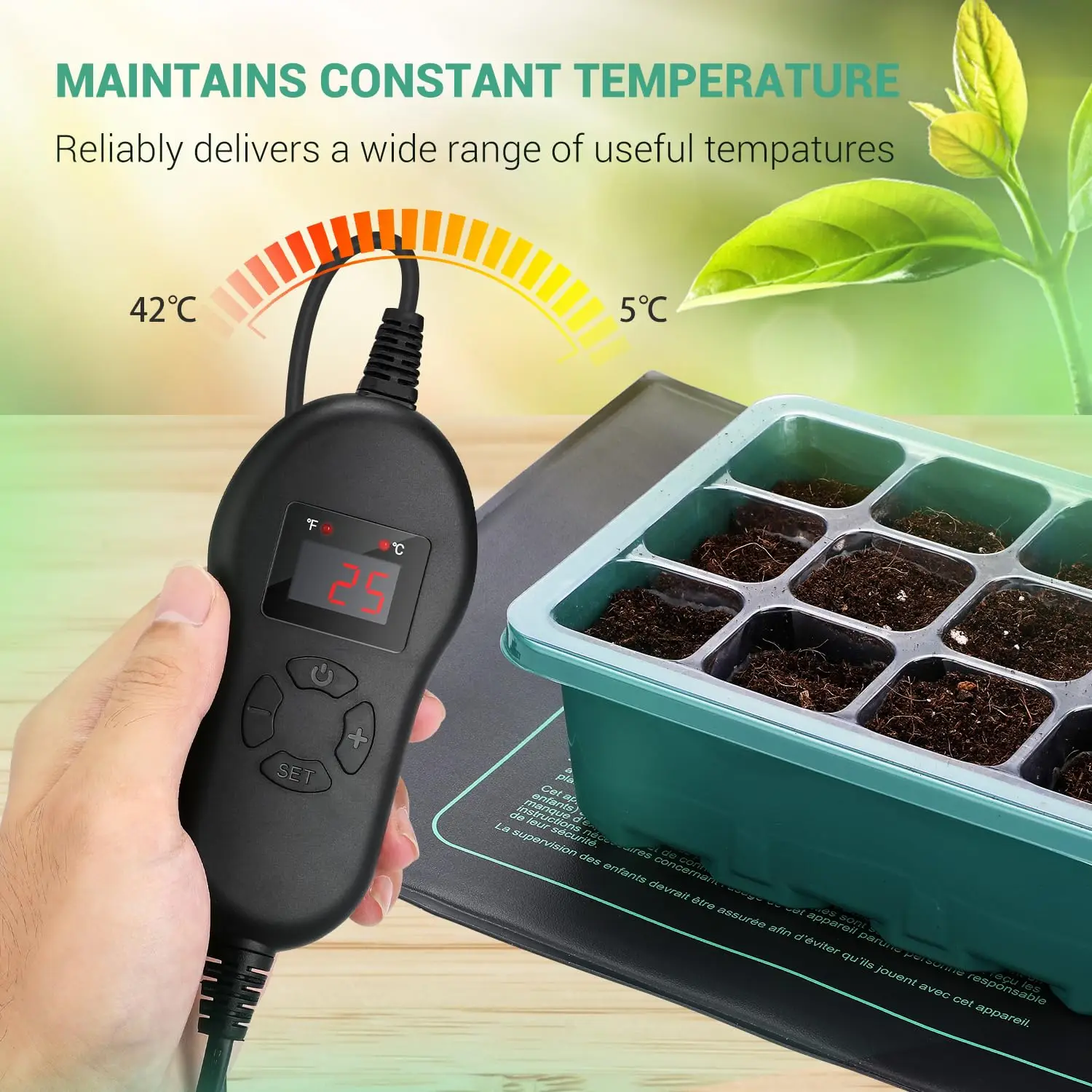 

Lerway 30 Вт нагревательный коврик для роста растений с регулятором температуры IP67 Водонепроницаемая грелка для домашнего пивоварения, рассады, аквариума