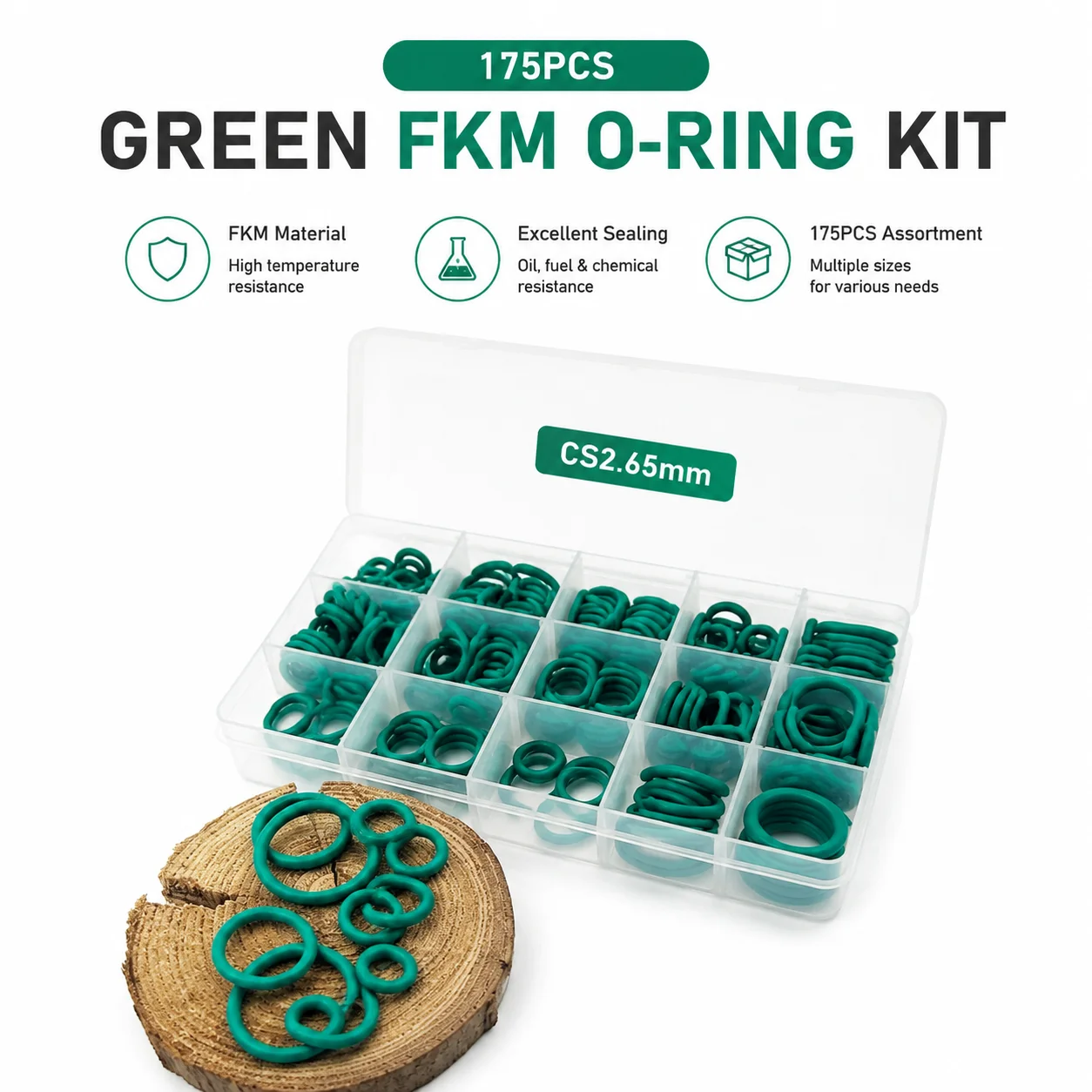 FKM 175 Piece Fluororubber O-ring Product Combination CS 2.65mm Mechanical Equipment Seal Repair Kit